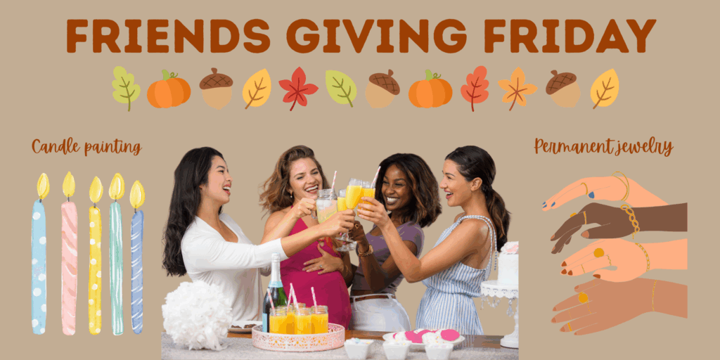a friends giving event happening in New Jersey where friends can paint some vcandles, sip on their favourite drinks and getmatching jewelry to make it memorable.